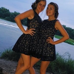 Navy Blue Lace Formal Dress